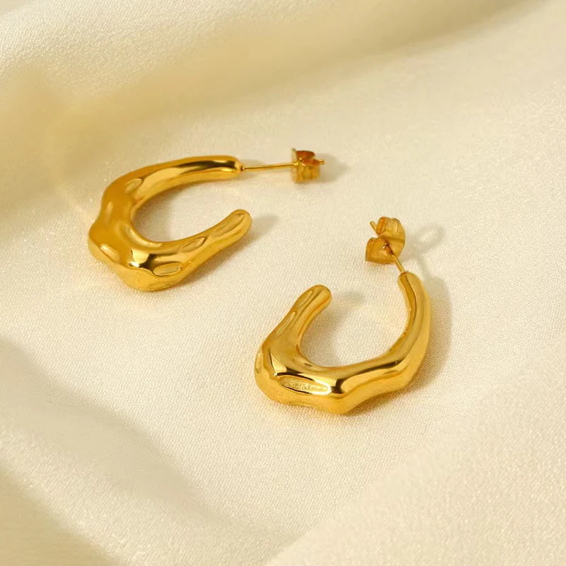 Gold Plated Geometric Half Hoop Earrings for Women