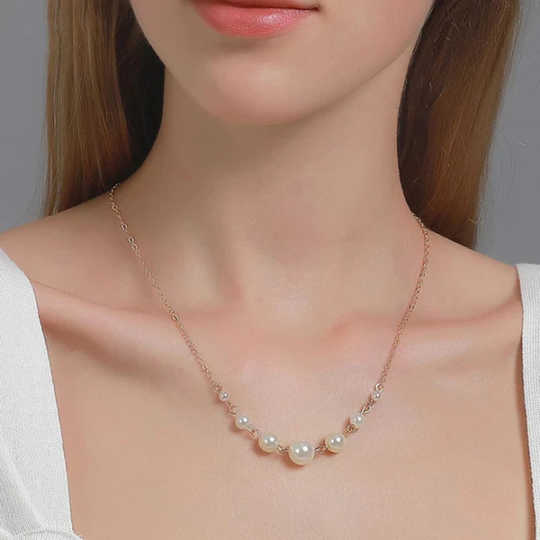 White Gold Plated Pearl Studded Necklace for Women