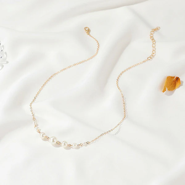 White Gold Plated Pearl Studded Necklace for Women