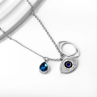 Silver-Plated American Diamond Pendant for Women - Elegant Evil-Eye Design