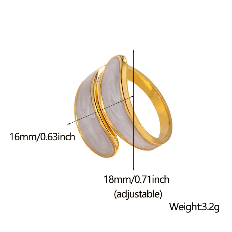 Mystic Radiance Adjustable Open Ring with Greyish-White Enamel & 18K Gold Plating