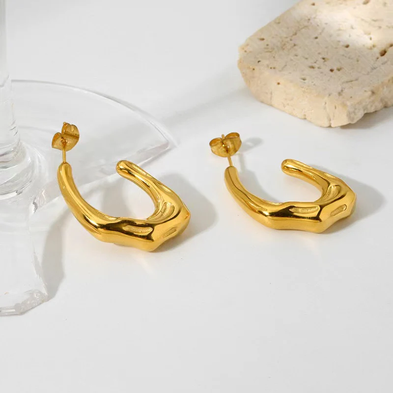 Gold Plated Geometric Half Hoop Earrings for Women