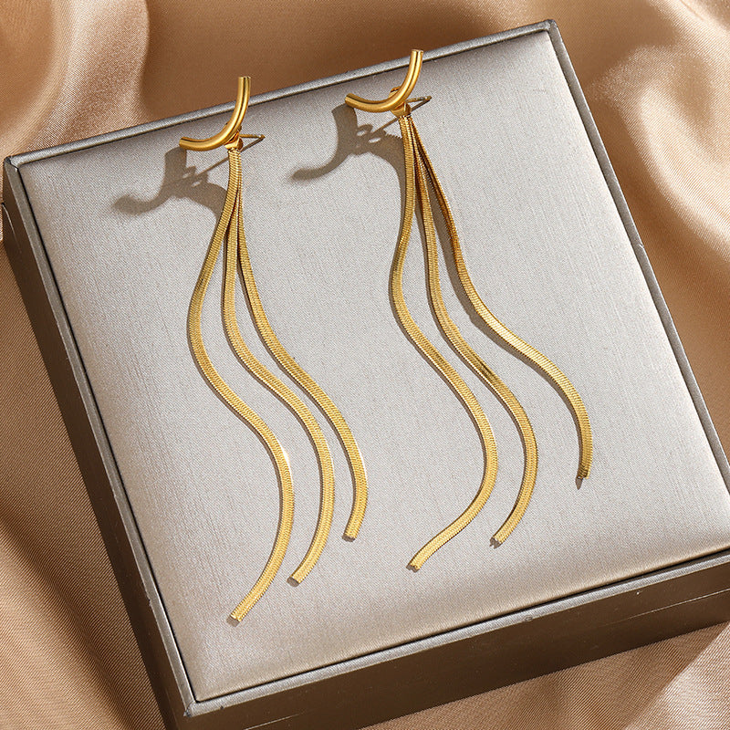 Gold Plated Chain Tassel Earrings