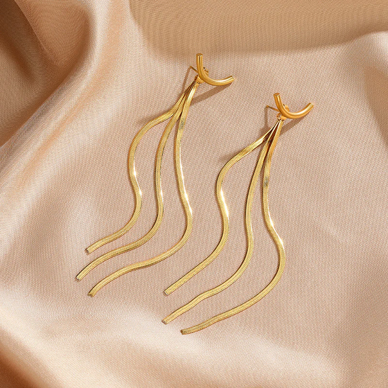Gold Plated Chain Tassel Earrings