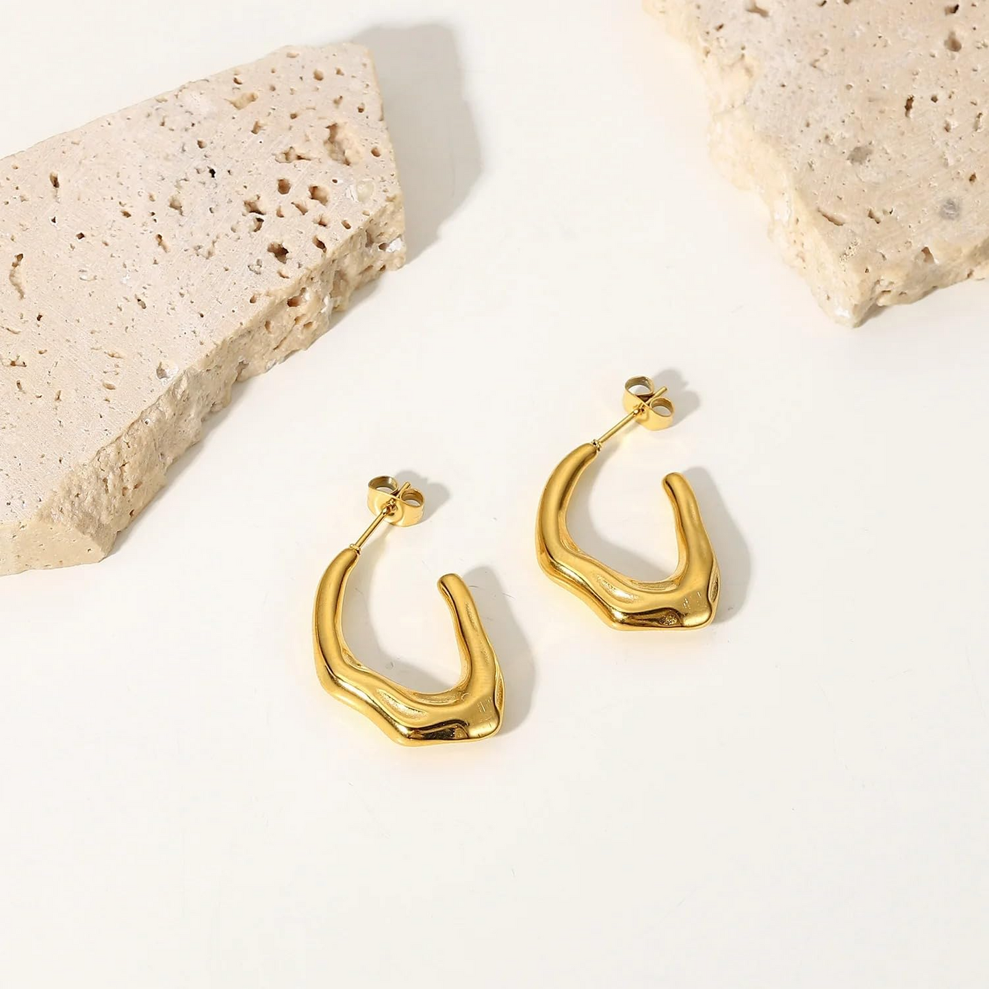 Gold Plated Geometric Half Hoop Earrings for Women