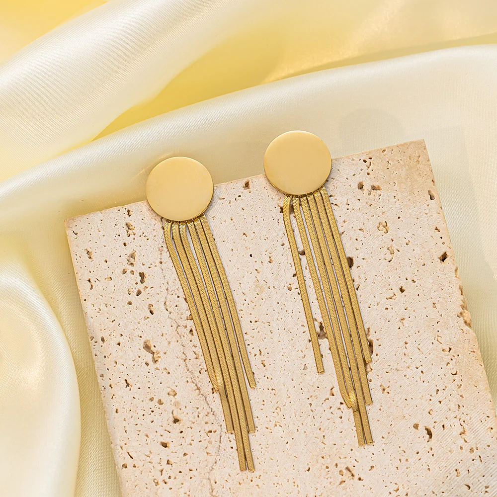 Vintage Style 18K Gold Plated Titanium Steel Tassel Drop Earrings for Women