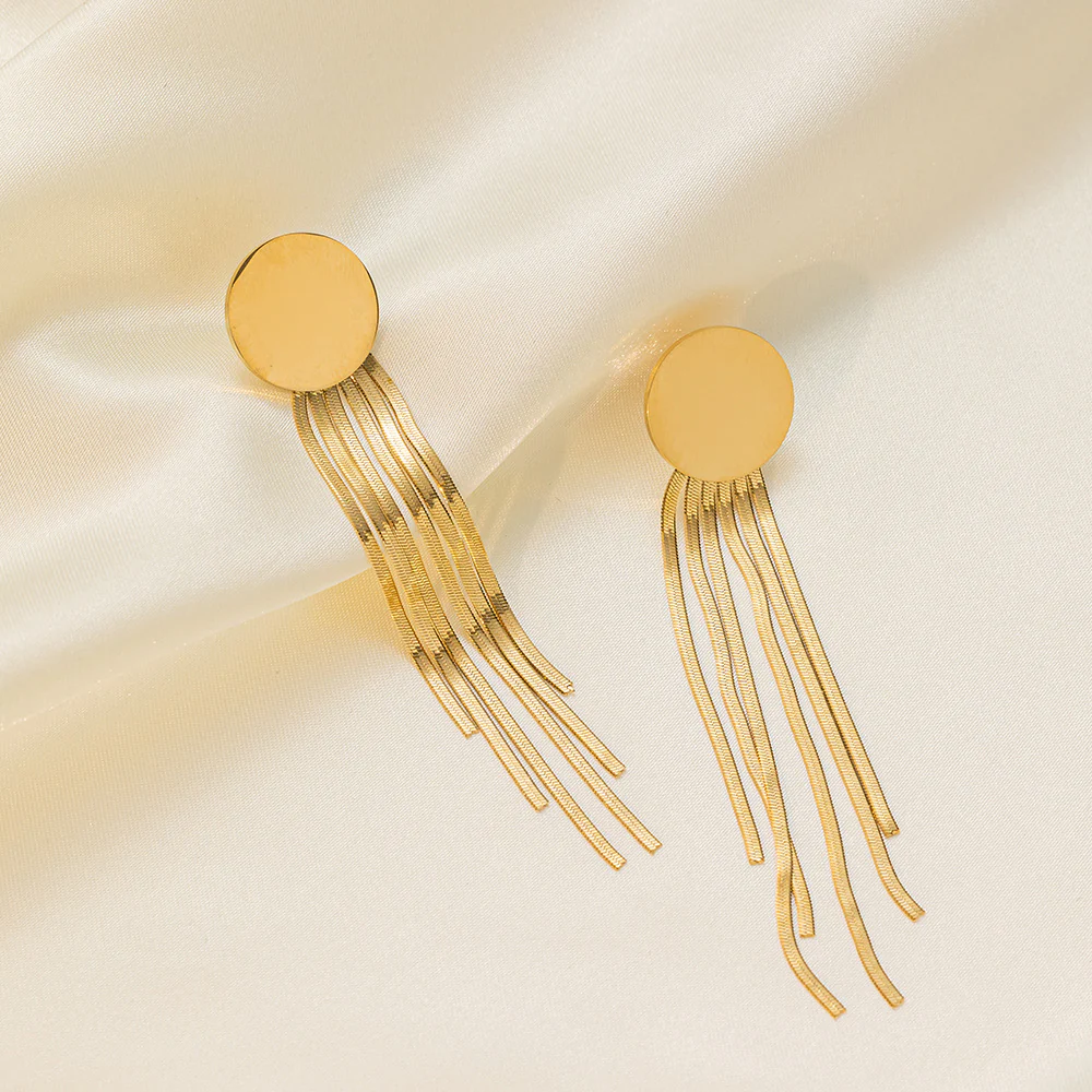 Vintage Style 18K Gold Plated Titanium Steel Tassel Drop Earrings for Women