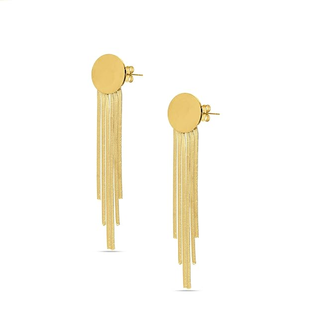 Vintage Style 18K Gold Plated Titanium Steel Tassel Drop Earrings for Women