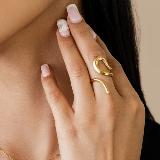 18K Gold-Plated Irregular Open Ring – Retro Hip-Hop Stainless Steel Design