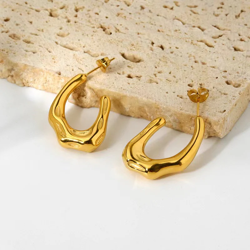 Gold Plated Geometric Half Hoop Earrings for Women