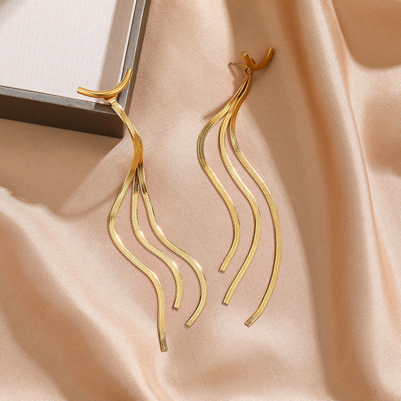 Gold Plated Chain Tassel Earrings