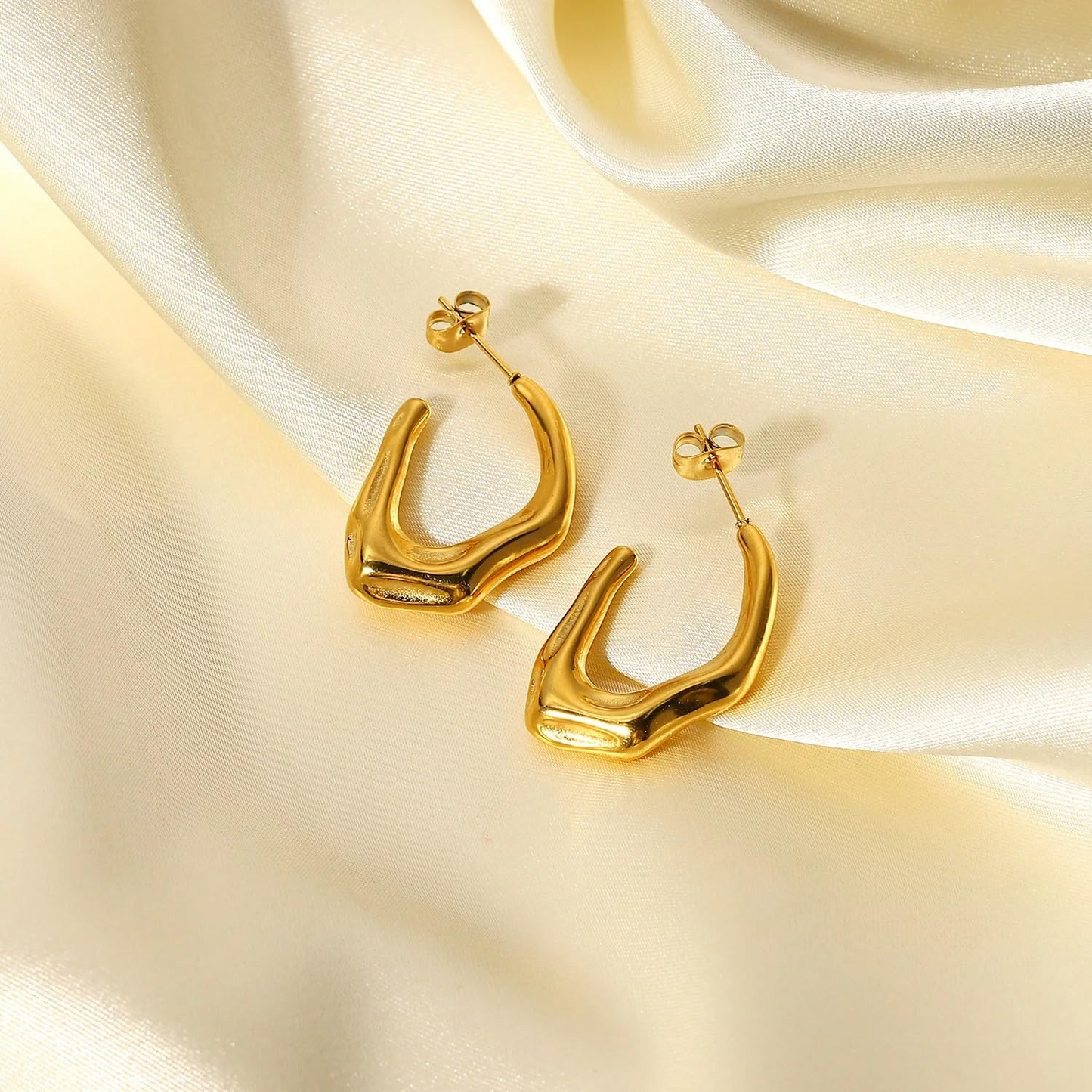 Gold Plated Geometric Half Hoop Earrings for Women