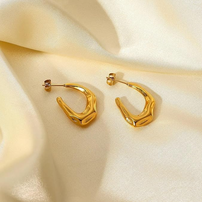 Gold Plated Geometric Half Hoop Earrings for Women
