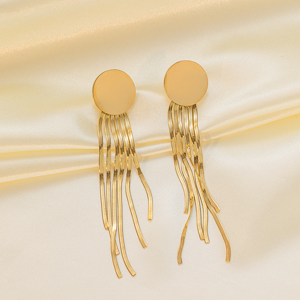 Vintage Style 18K Gold Plated Titanium Steel Tassel Drop Earrings for Women