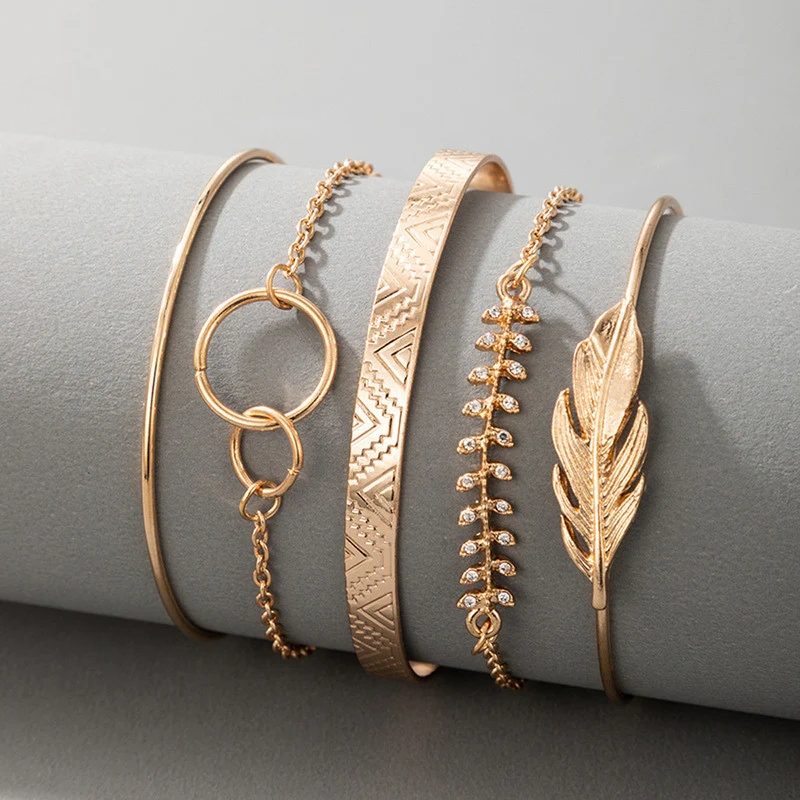 Gold Plated Stackable Bracelet Set (Pack of 5)
