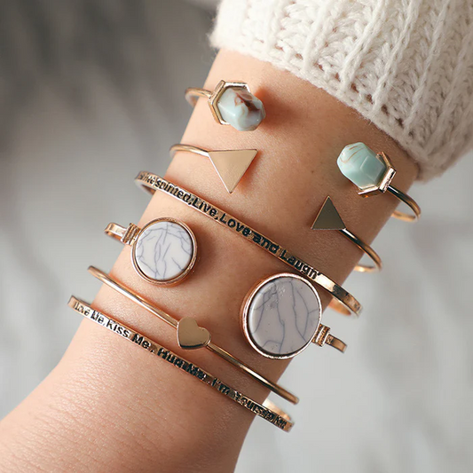 Gold Plated Stackable Quote Bracelets - Set of 6