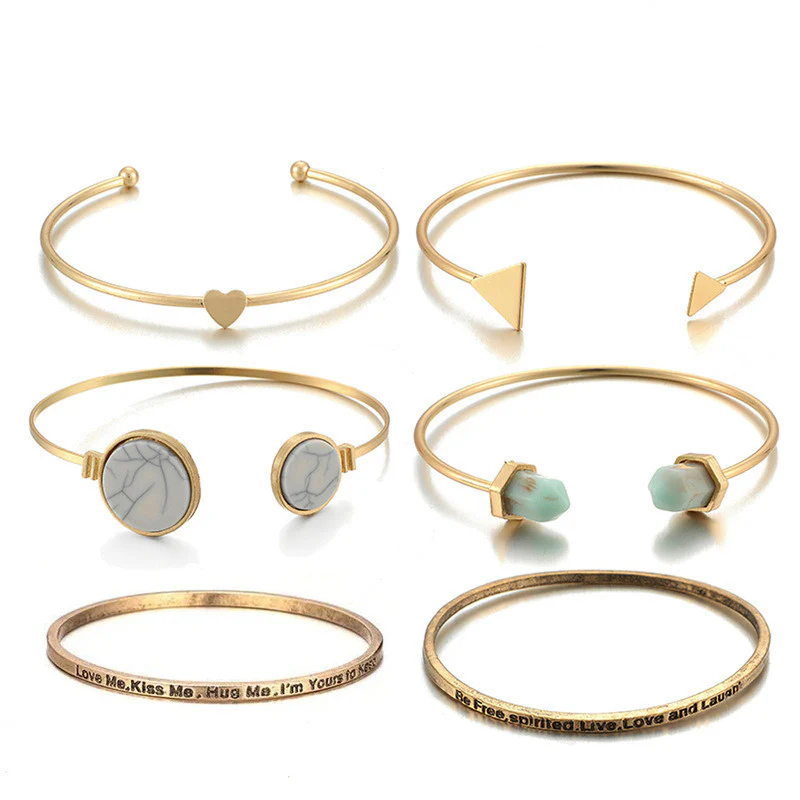 Gold Plated Stackable Quote Bracelets - Set of 6