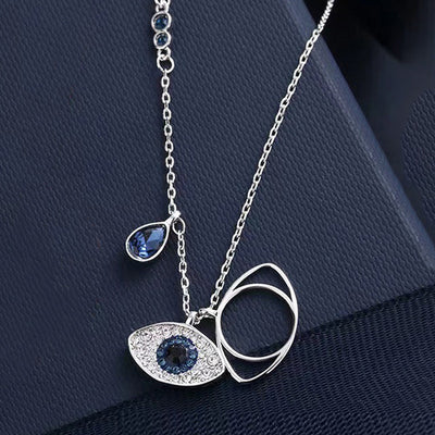 Silver-Plated American Diamond Pendant for Women - Elegant Evil-Eye Design