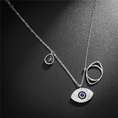 Silver-Plated American Diamond Pendant for Women - Elegant Evil-Eye Design