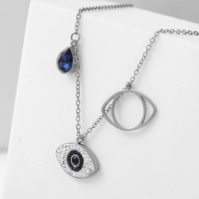 Silver-Plated American Diamond Pendant for Women - Elegant Evil-Eye Design