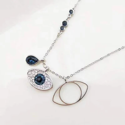 Silver-Plated American Diamond Pendant for Women - Elegant Evil-Eye Design