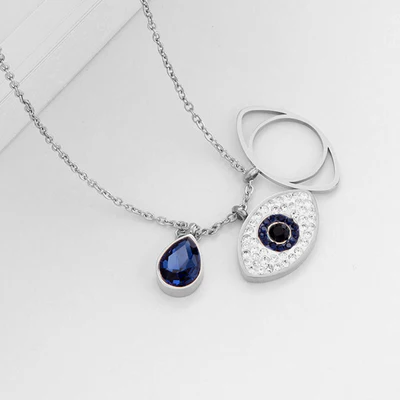 Silver-Plated American Diamond Pendant for Women - Elegant Evil-Eye Design