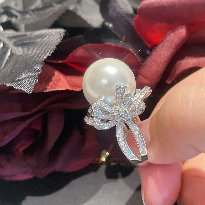 Adjustable Silver-Plated Pearl Studded Ring for Women - Elegant Design