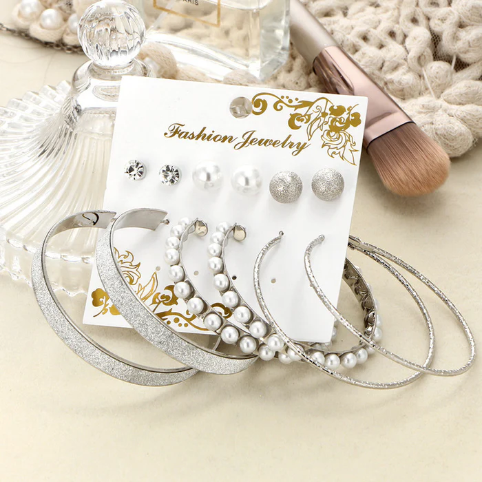 AD Pearl Splendid Silver Plated Stud & Hoop Earrings - Elegant Jewelry