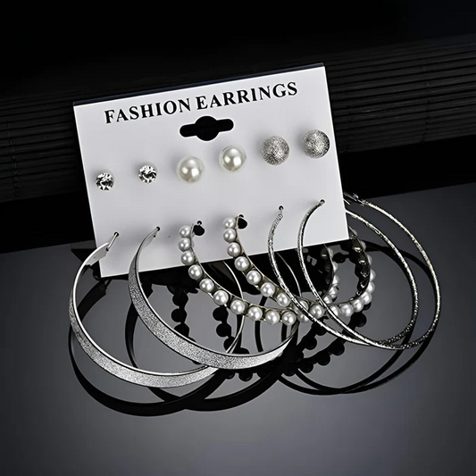 AD Pearl Splendid Silver Plated Stud & Hoop Earrings - Elegant Jewelry