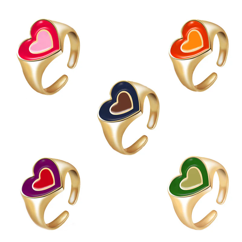 Multi-Color Adjustable Heart Ring Set – Stylish & Trendy Design