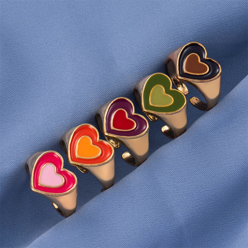 Multi-Color Adjustable Heart Ring Set – Stylish & Trendy Design