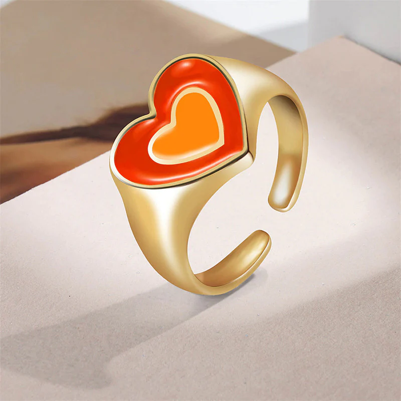 Multi-Color Adjustable Heart Ring Set – Stylish & Trendy Design