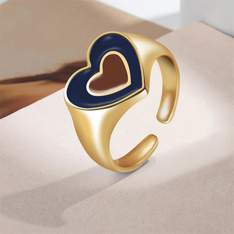 Multi-Color Adjustable Heart Ring Set – Stylish & Trendy Design