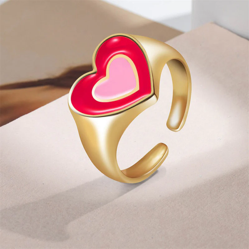 Multi-Color Adjustable Heart Ring Set – Stylish & Trendy Design