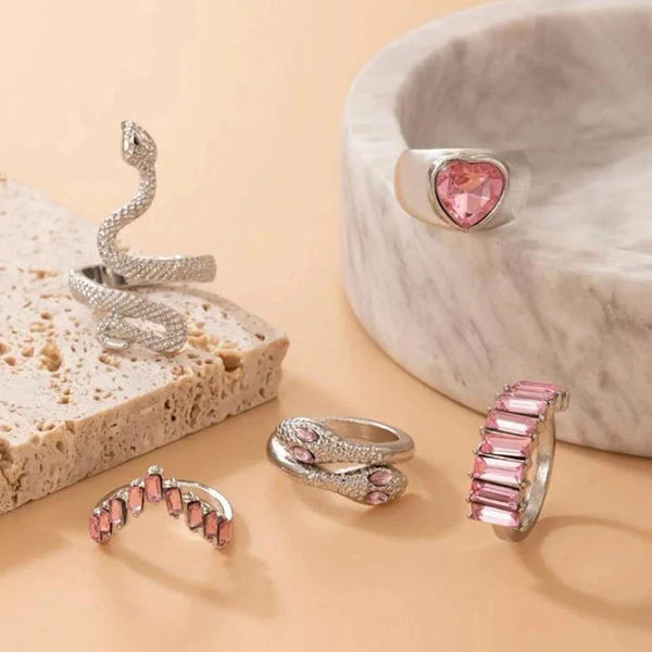 Silver Plated Pink Stone Heart Ring