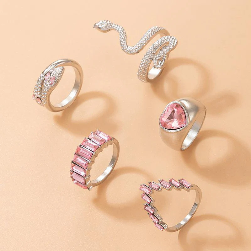 Silver Plated Pink Stone Heart Ring
