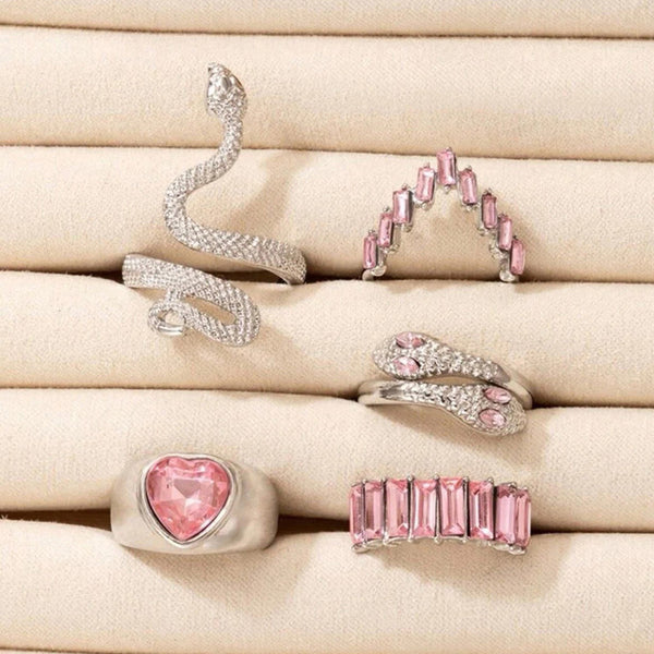 Silver Plated Pink Stone Heart Ring