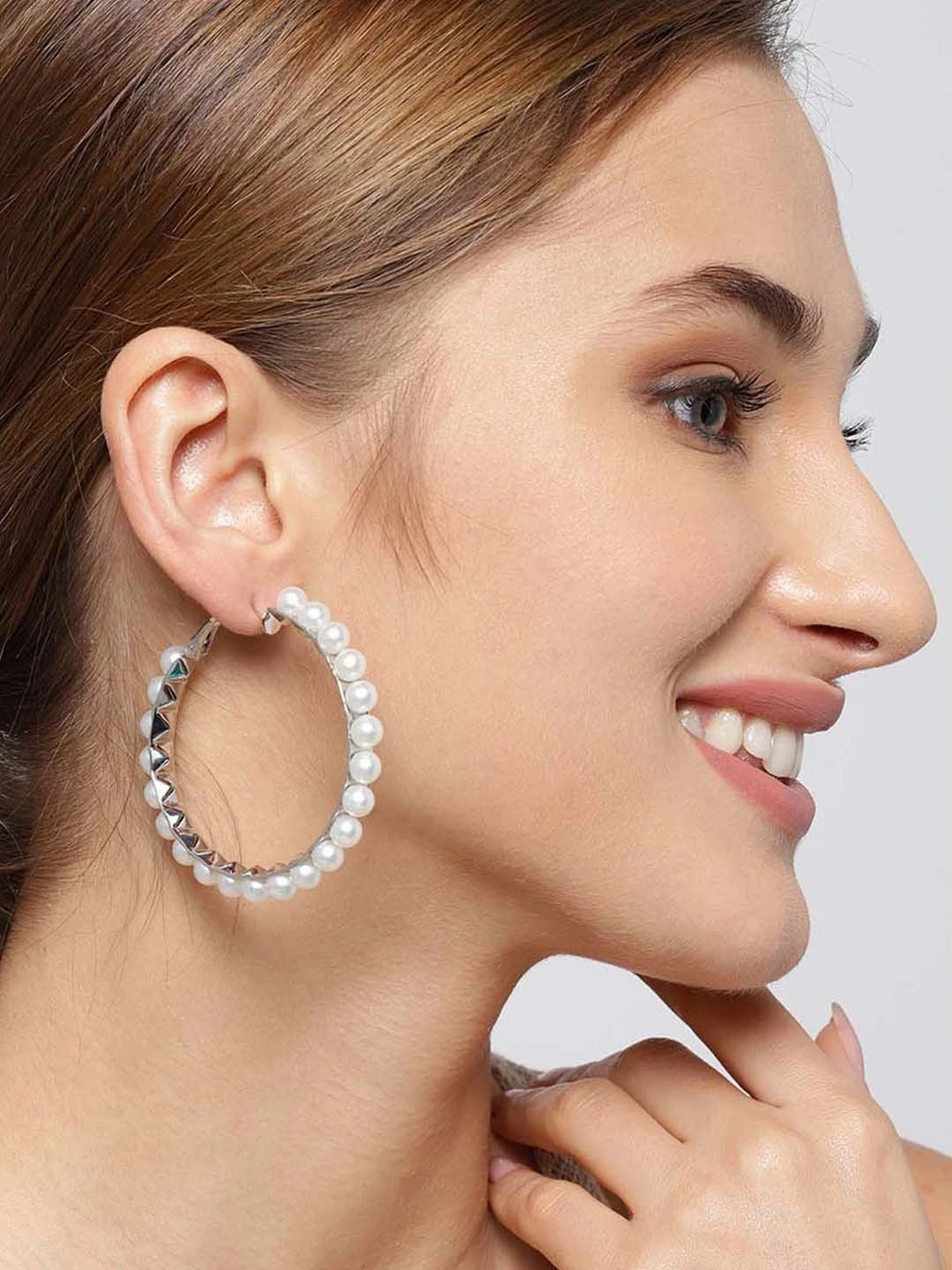 AD Pearl Splendid Silver Plated Stud & Hoop Earrings - Elegant Jewelry