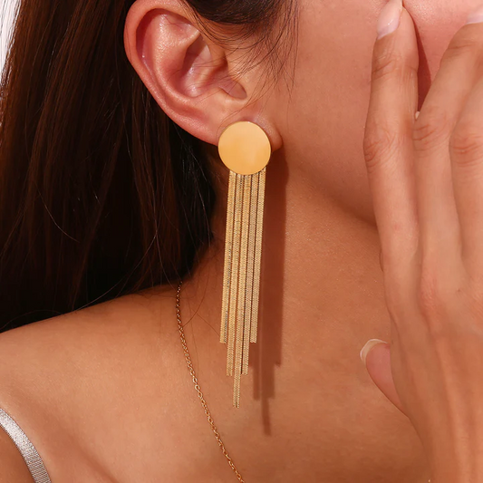 Vintage Style 18K Gold Plated Titanium Steel Tassel Drop Earrings for Women