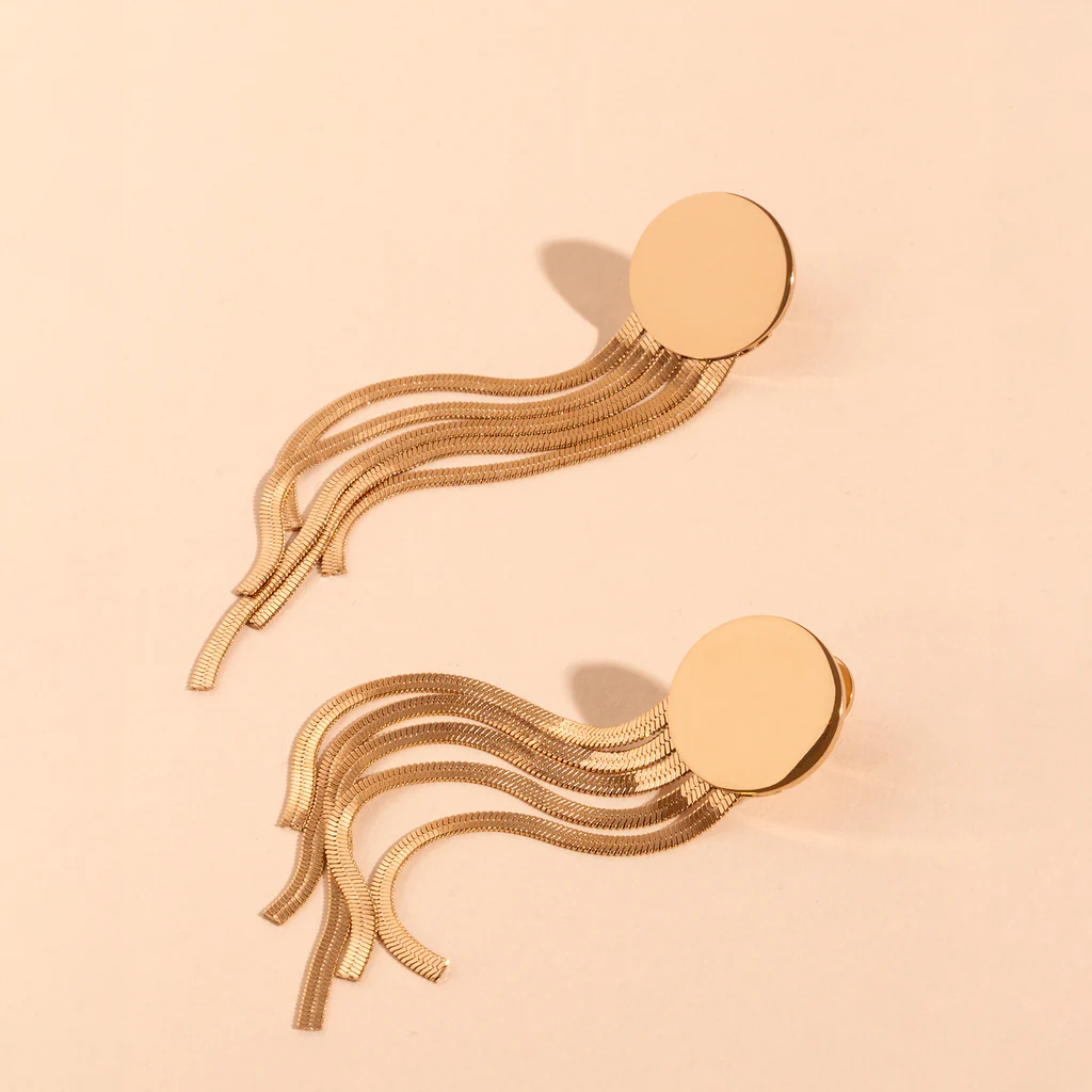 Vintage Style 18K Gold Plated Titanium Steel Tassel Drop Earrings for Women