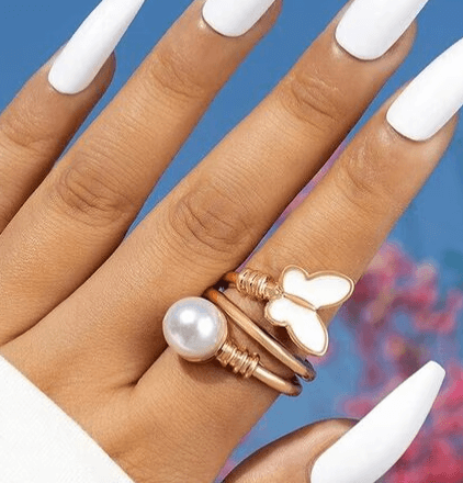 Gold-plated butterfly pearl ring for women, cocktail statement jewelry