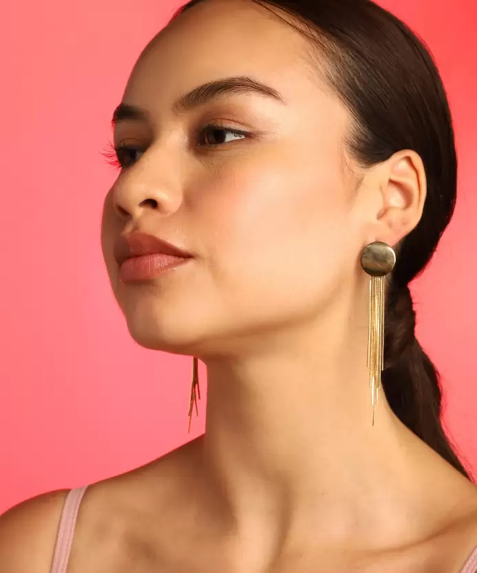 Vintage Style 18K Gold Plated Titanium Steel Tassel Drop Earrings for Women