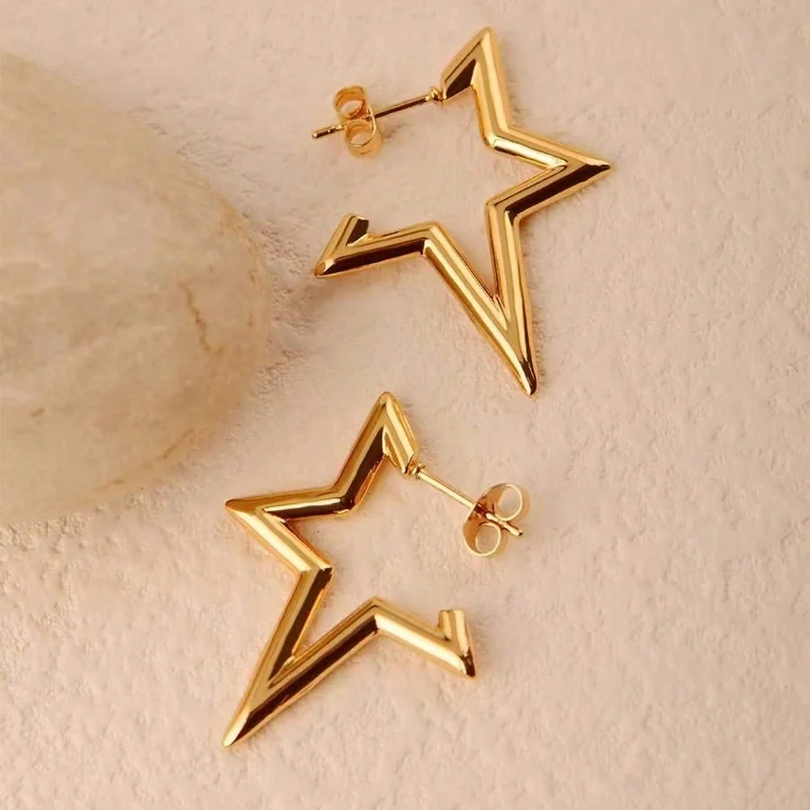 Modern Irregular Star 18K Gold Plated Stainless Steel Ear Studs for Women