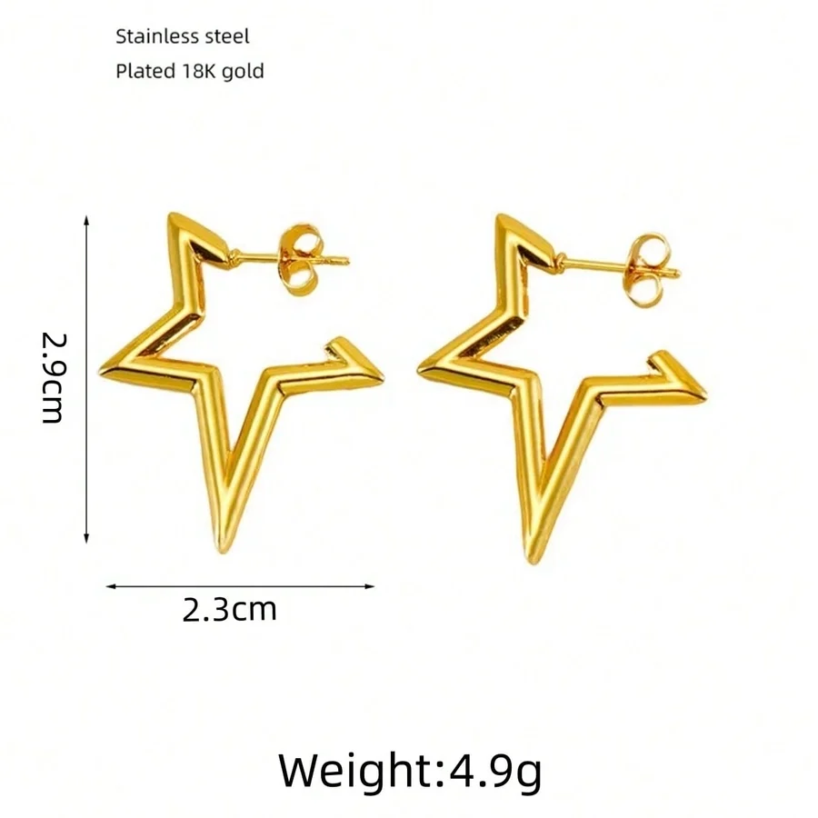 Modern Irregular Star 18K Gold Plated Stainless Steel Ear Studs for Women