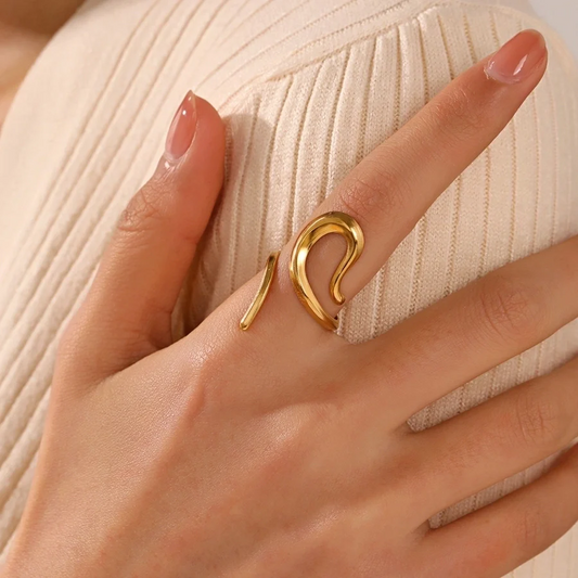 18K Gold-Plated Irregular Open Ring – Retro Hip-Hop Stainless Steel Design