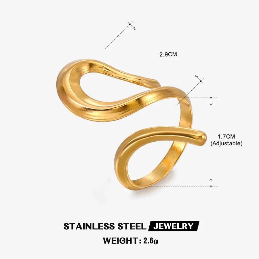 18K Gold-Plated Irregular Open Ring – Retro Hip-Hop Stainless Steel Design