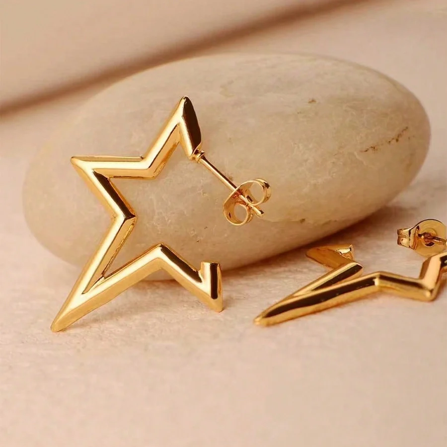 Modern Irregular Star 18K Gold Plated Stainless Steel Ear Studs for Women