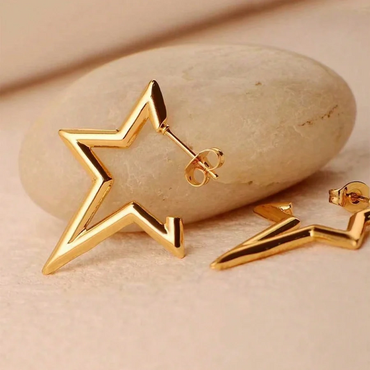 Modern Irregular Star 18K Gold Plated Stainless Steel Ear Studs for Women