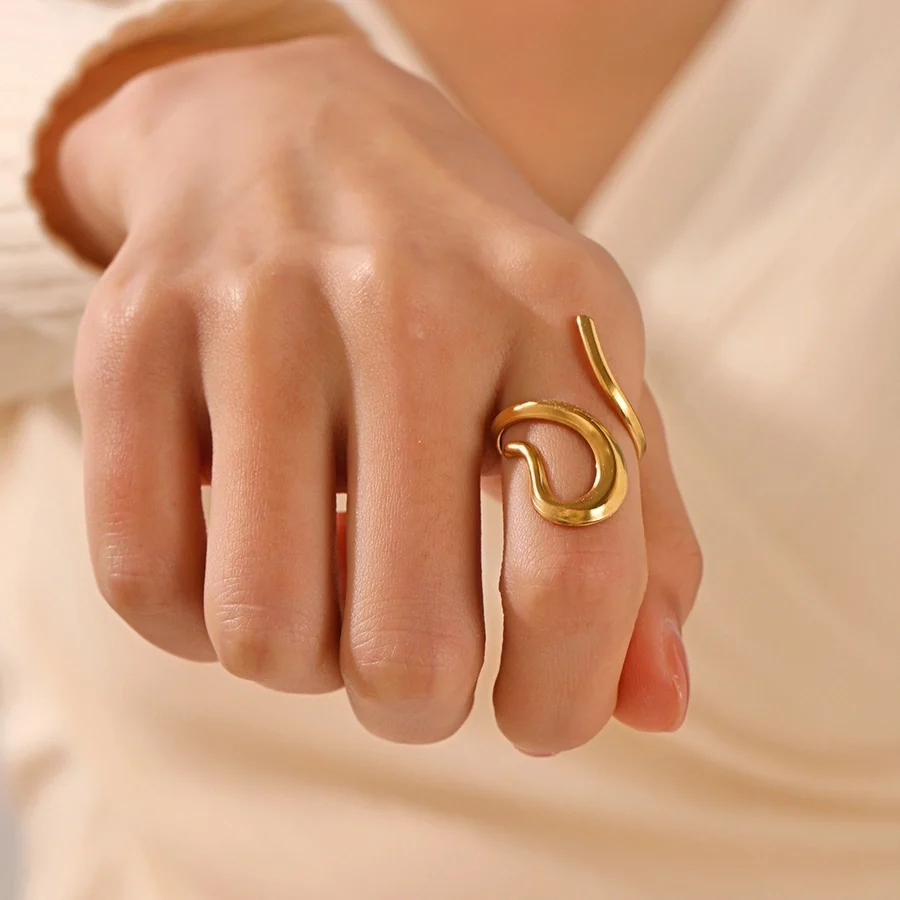 18K Gold-Plated Irregular Open Ring – Retro Hip-Hop Stainless Steel Design